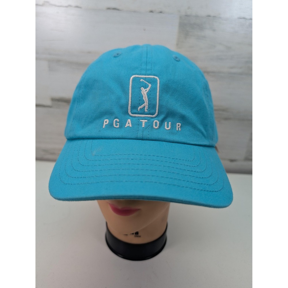 PGA Tour Hat Cap Strap Back Mens Blue PGA Golf Embroidered Unstructured Casual